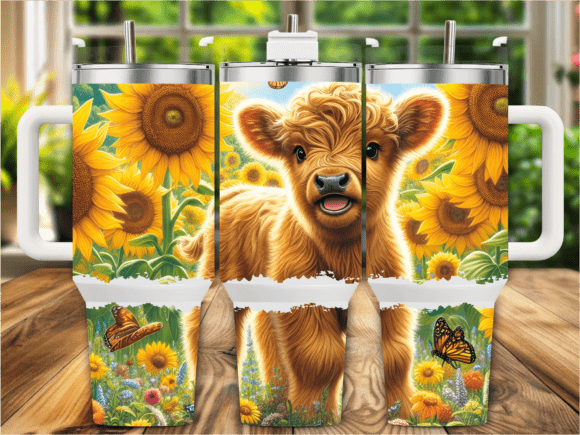 Download Sunflower Highland Cow 40oz Tumbler Wrap - 40oz Collection
