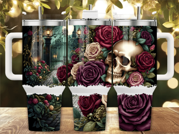 Download Gothic Rose Skull 40oz Tumbler Wrap - 40oz Collection