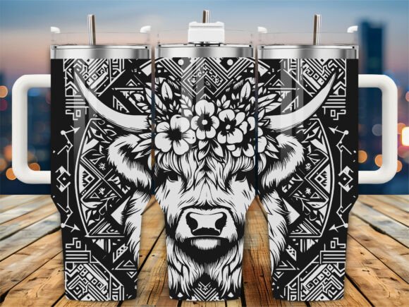 Download Aztec Highland Cow 40oz Tumbler Wrap - 40oz Collection