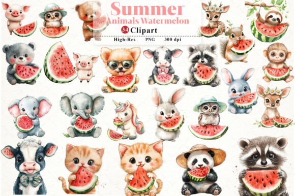 Download Summer Animals Enjoy Watermelon Clipart - Premium Resources