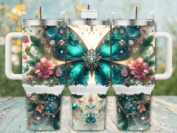 Download Teal Butterfly Jewel 40oz Tumbler Wrap - 40oz Collection