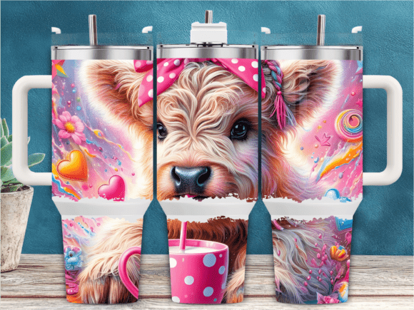 Download Pink Bow Highland Cow 40oz Tumbler Wrap - 40oz Collection